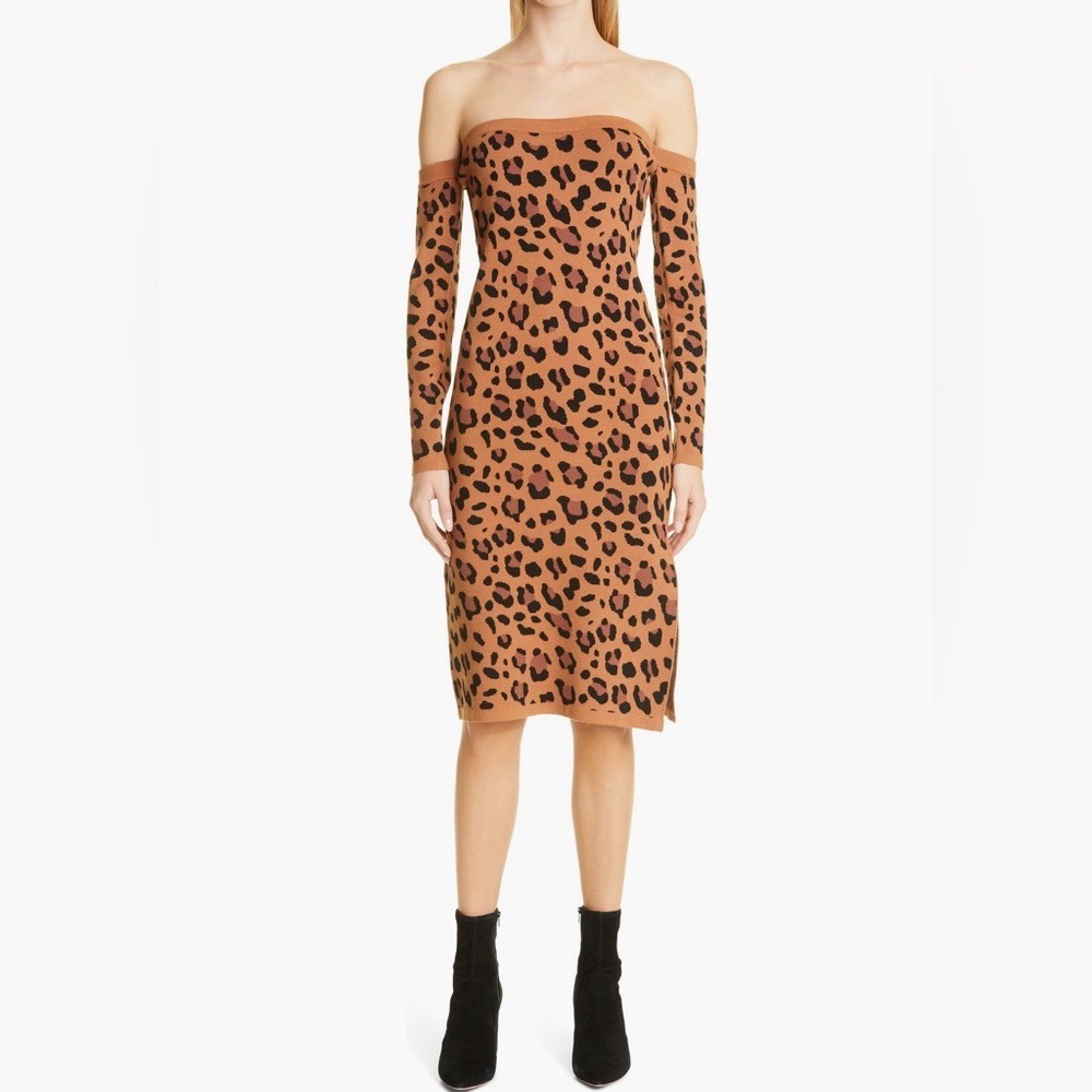 M2 L'AGENCE Felicia Off Shoulder Animal Print Long Sleeve Sexy Dress XS